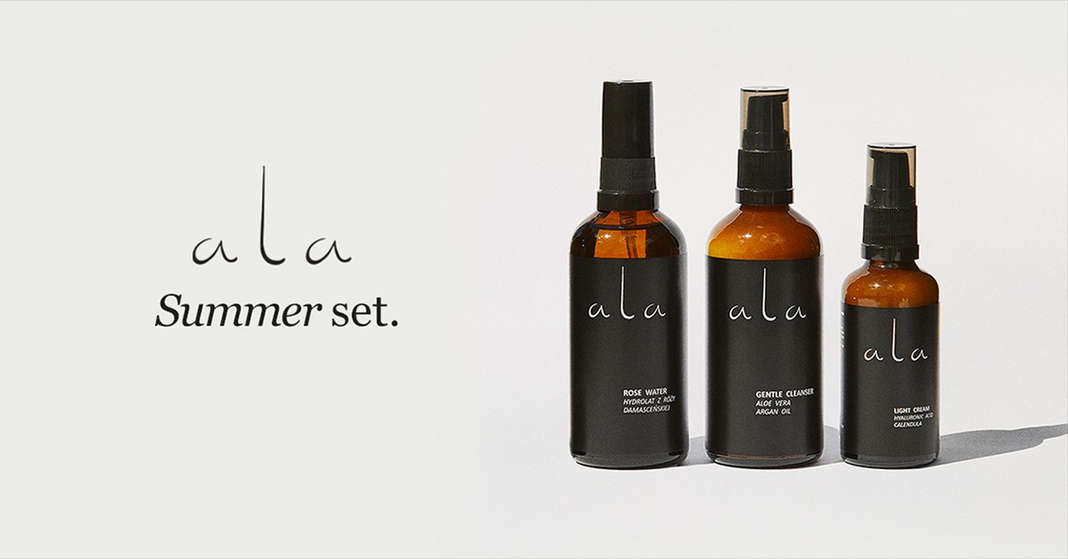 Subko&co client, Ala's summer set campaign showing three key products of the line on a grey background