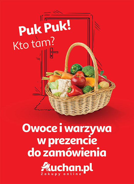 Subko&co client, Auchan.pl, banner informing on free gifts being added to every order as a part of home delivery campaign 